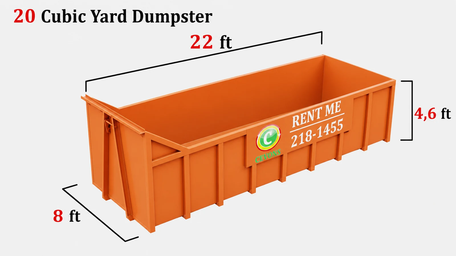 CEVONS 20 cubic yard orange roll-off dumpster