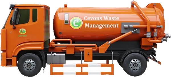 CEVONS vacuum tanker truck, side profile showing the tank and suction equipment