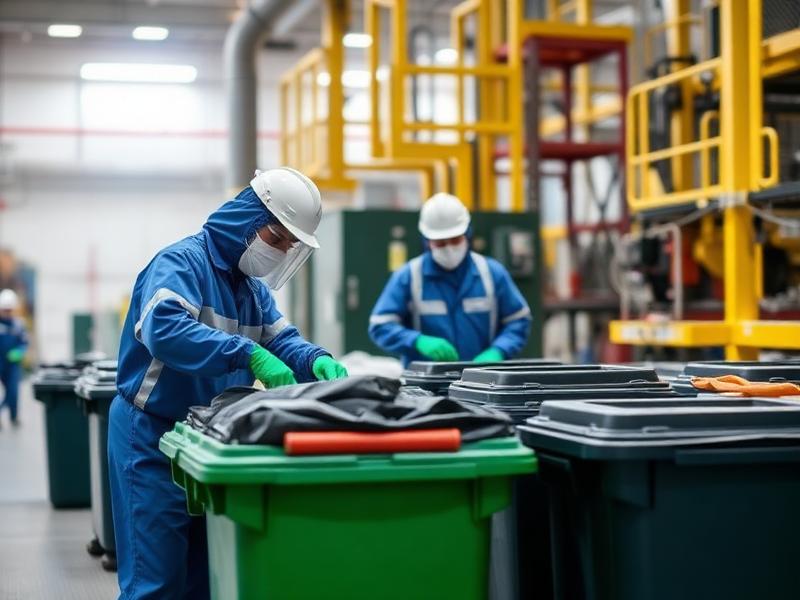 Industrial waste management team at work