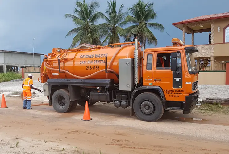 CEVONS septic team emptying a residential tank in Guyana
