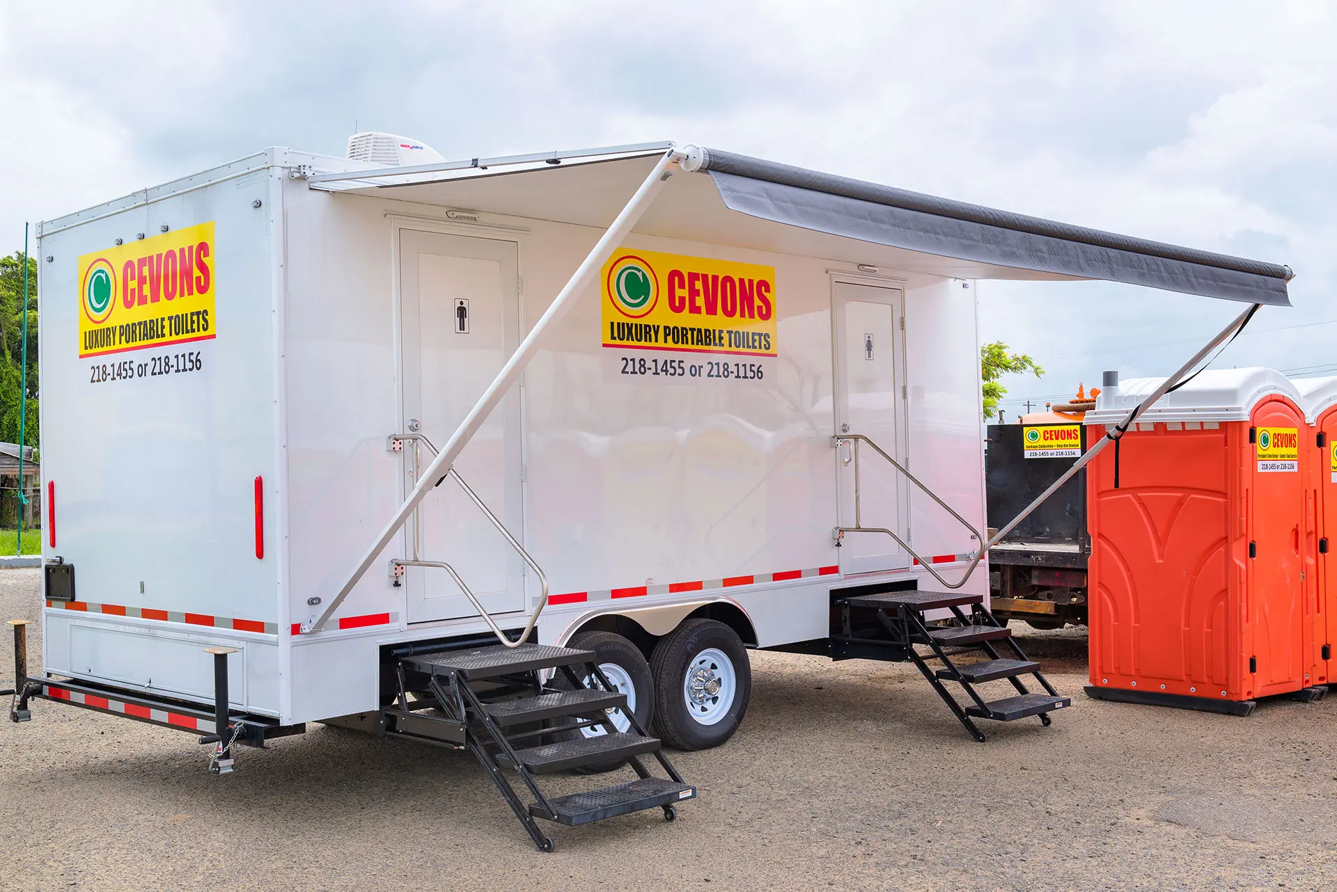 Row of CEVONS portable toilet units delivered on site